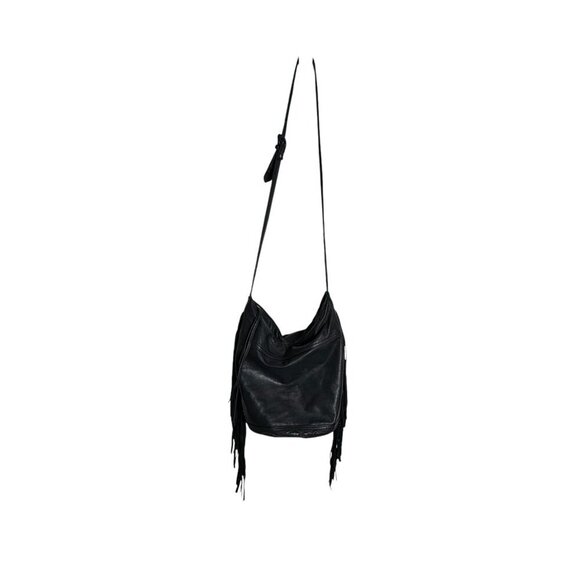 Black leather fringe crossbody handbag bag - Picture 2 of 10